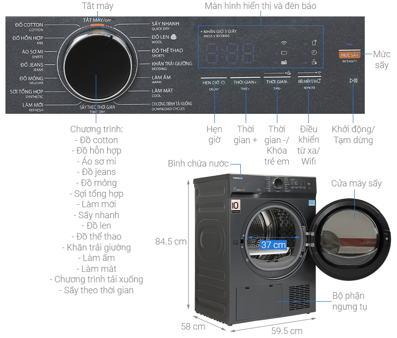 Máy sấy bơm nhiệt Toshiba 8 kg TD-T21B90HWV(MG)