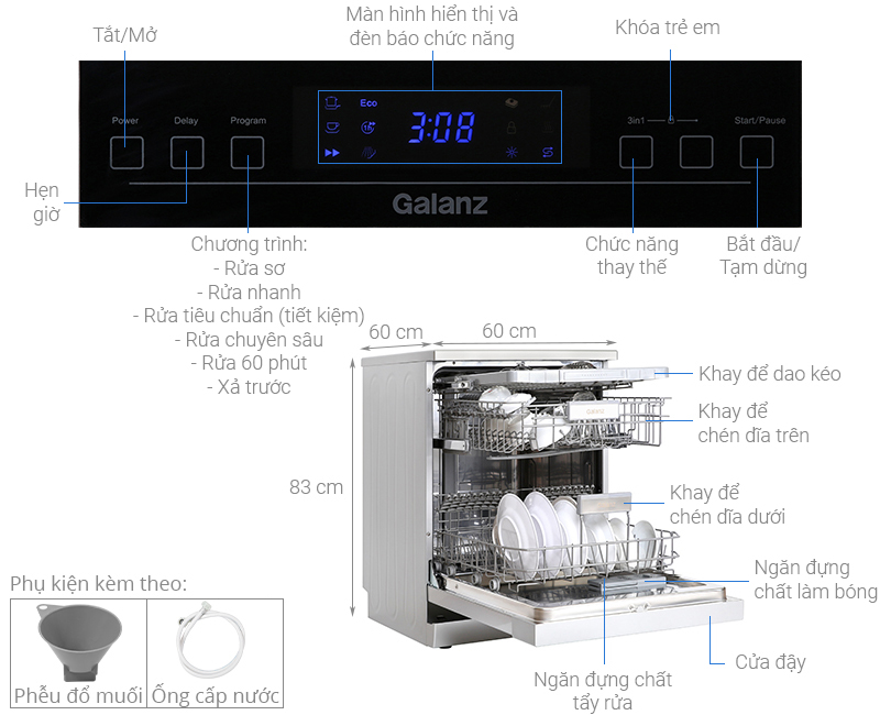 Máy rửa bát 15 bộ độc lập Galanz W60B1A401M-AE5(SS)