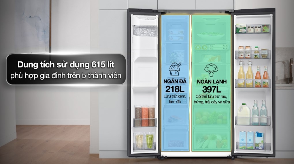 Tủ lạnh Samsung Inverter 615 lít Side By Side AI Home RS90F65D2FSV